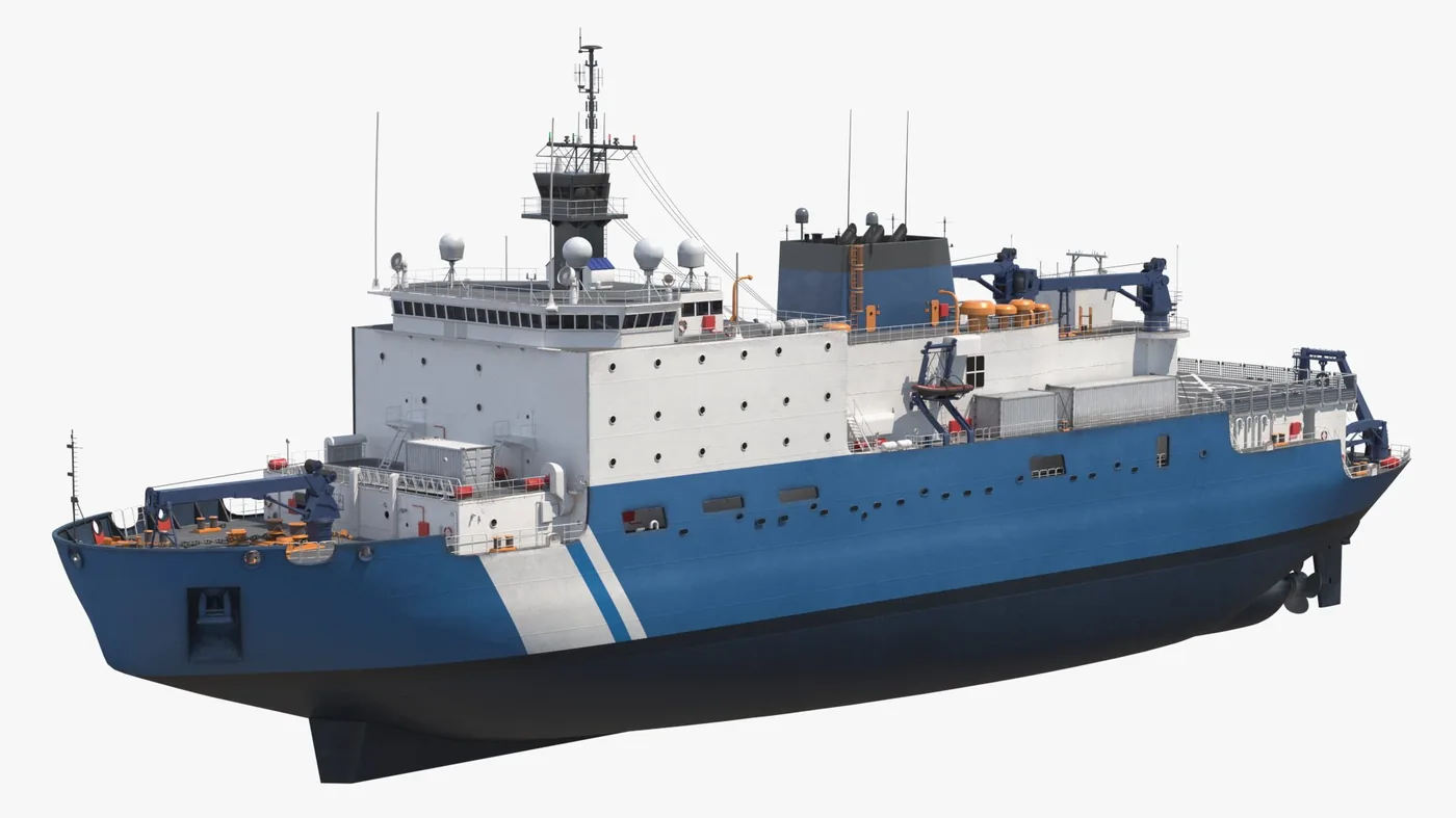 Polar Research Icebreaker Ship with Helipad Blue White 3D Model