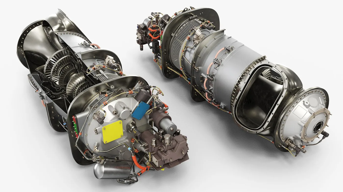 PT6C-67C Turboshaft Engine Cutaway View in Cross-section 3D Model