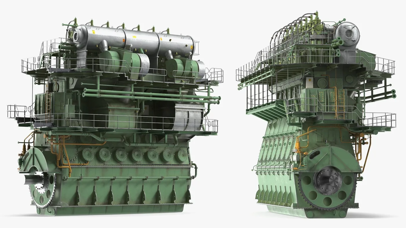 Low-Speed Marine Diesel Engine Assembly Green 3D Model