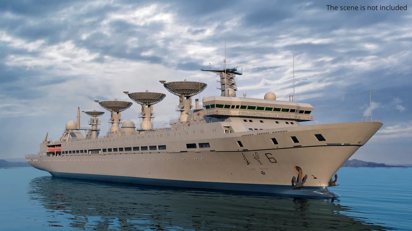 Yuan Wang Tracking Ship with Radar Dishes Blue 3D Model