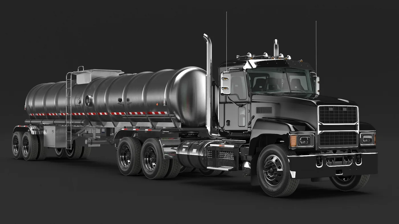 Medium Duty Truck and Tanker Trailer 3D Model