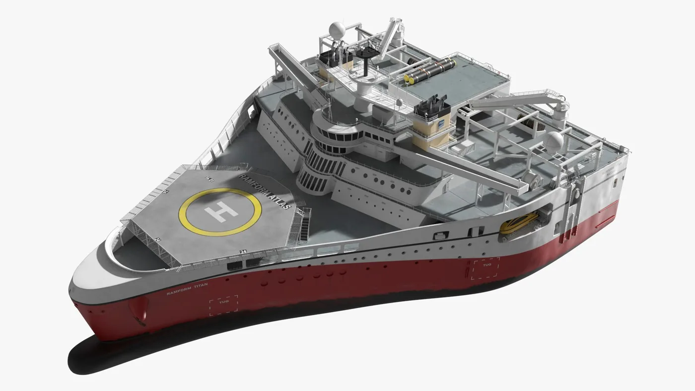 Ramform Titan Seismic Survey Vessel with Helipad White and Red 3D Model