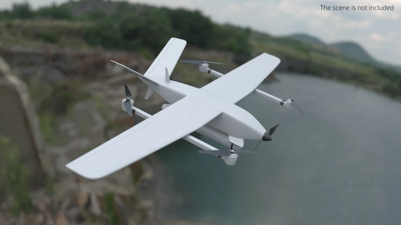 Fixed Wing VTOL Surveillance Drone Gray 3D Model