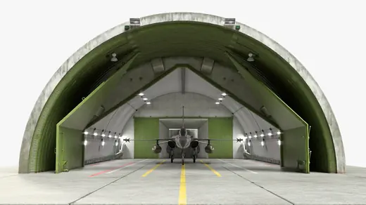 Hardened Aircraft Shelter with Fighter Jet Inside 3D Model