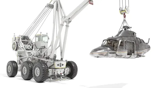Flight Deck Crane Tilly with Damage Helicopter Hull 3D Model