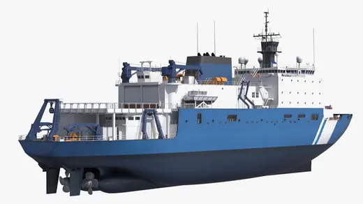 Icebreaking Research Ship with Flight Deck Blue White 3D Model