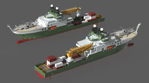 Research Vessel with Helicopter and Containers 3D Model
